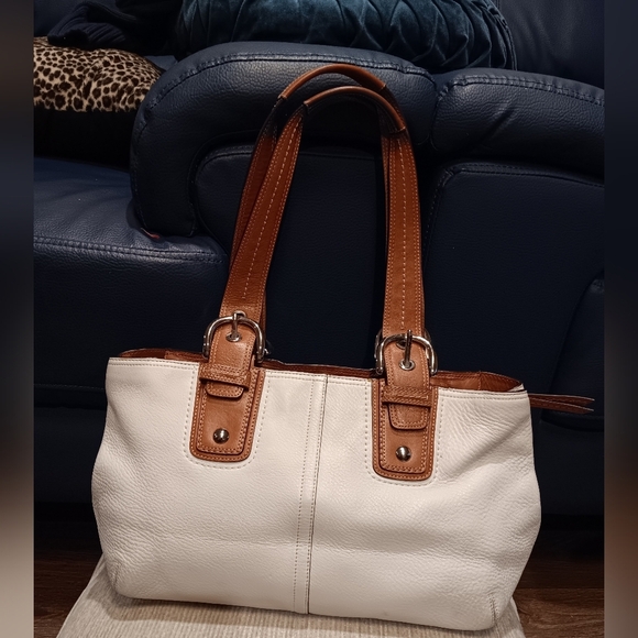Vintage 2000s COACH Hampton Soho Satchel Purse White Saddle Leather Buckle - Picture 2 of 8
